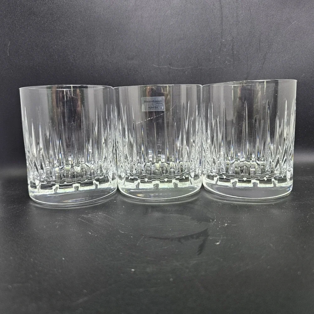 Reed & Barton Soho Crystal Double Old Fashioned Glasses Set of 3 Slovenia 4in